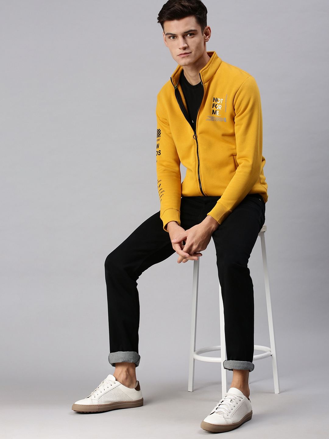 Showoff | SHOWOFF Men Yellow printed High Neck Full Sleeves Slim Fit Sweatshirt 4