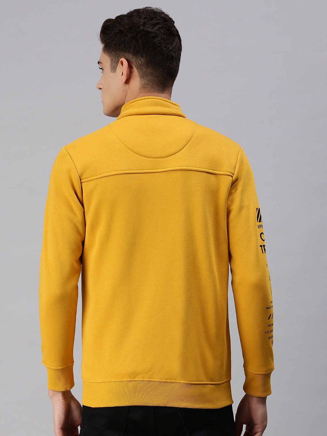 Showoff | SHOWOFF Men Yellow printed High Neck Full Sleeves Slim Fit Sweatshirt 3