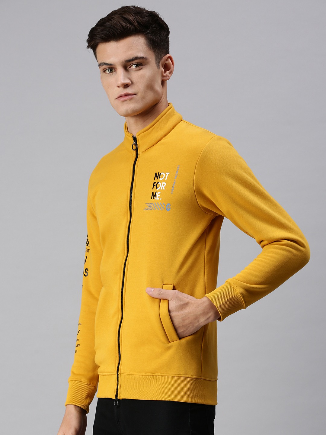 Showoff | SHOWOFF Men Yellow printed High Neck Full Sleeves Slim Fit Sweatshirt 2