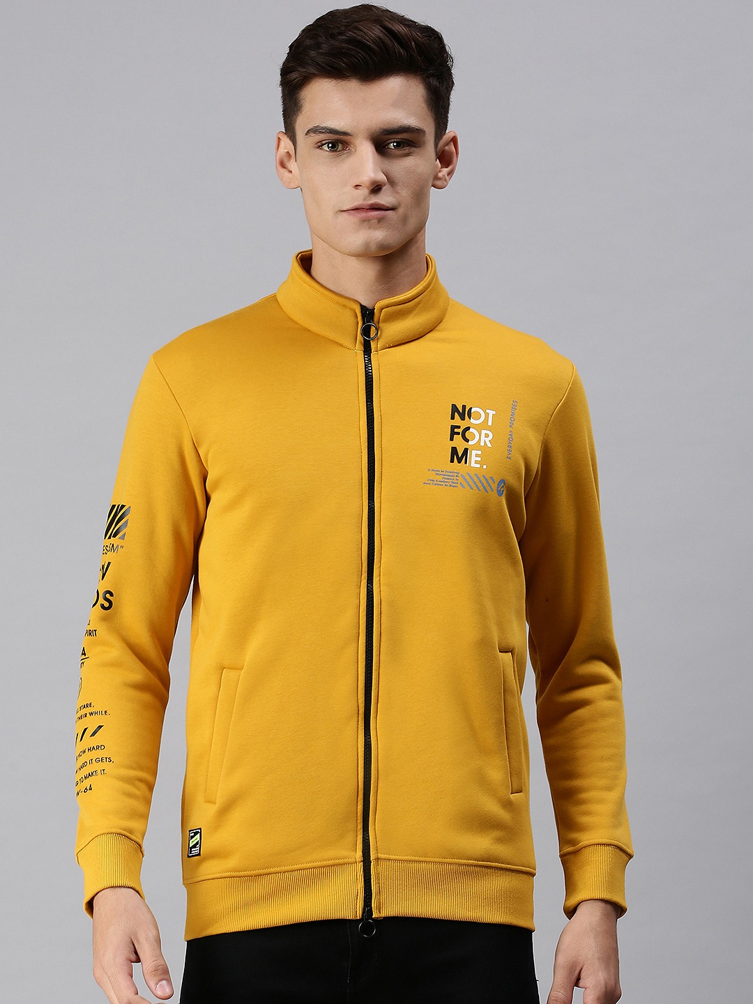 Showoff | SHOWOFF Men Yellow printed High Neck Full Sleeves Slim Fit Sweatshirt 1