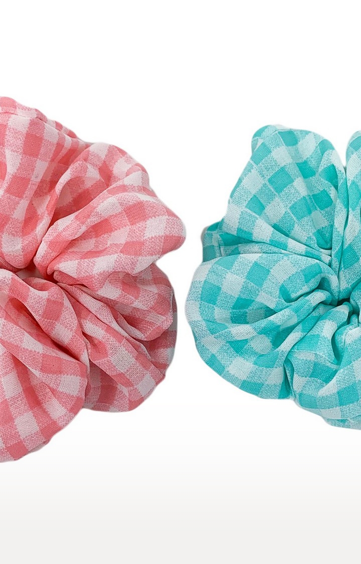 Mint & Oak | Mint & Oak Love for Checks Scrunchies for Women - (Pack of 1) With 2 2