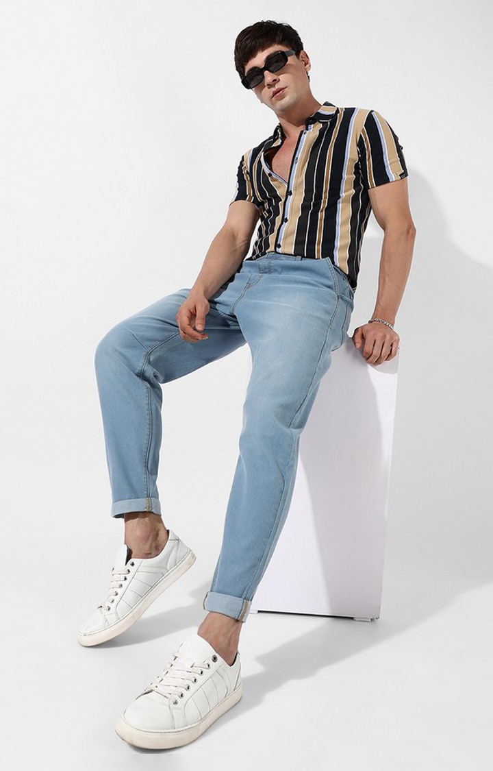 Men's Light Blue Solid Denim Slim Jeans
