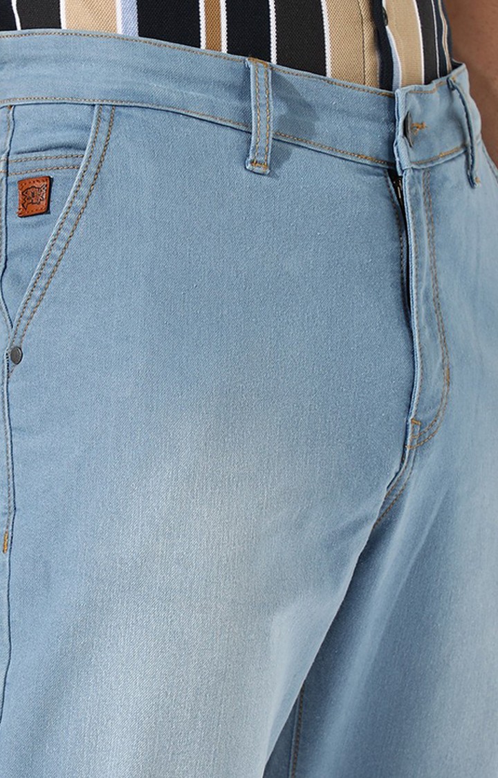 Men's Light Blue Solid Denim Slim Jeans