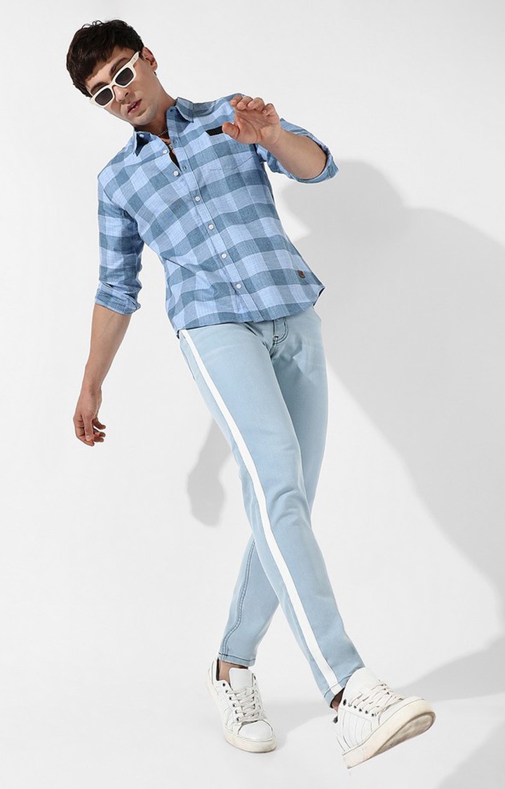 Men's Light Blue Solid Denim Slim Jeans
