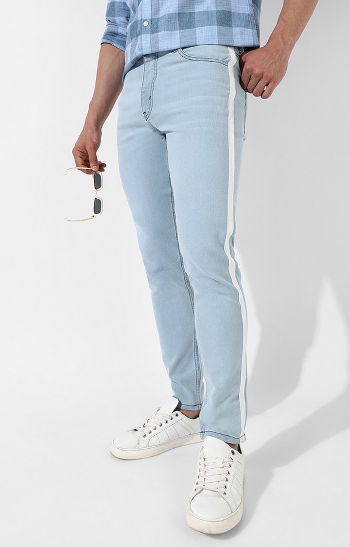 Men's Light Blue Solid Denim Slim Jeans