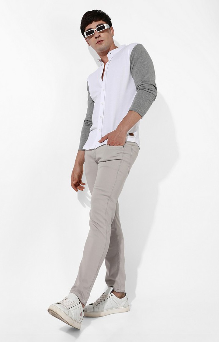 Men's White Solid Casual Shirts