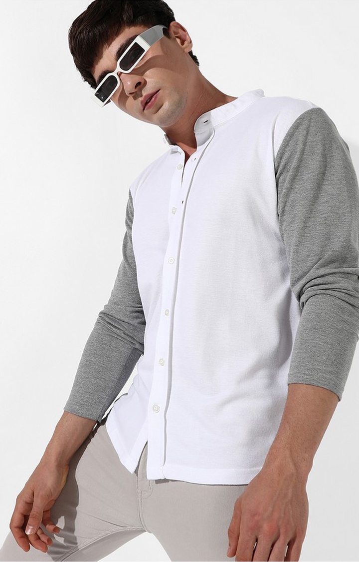 CAMPUS SUTRA | Men's White and Grey Cotton Colourblock Casual Shirt