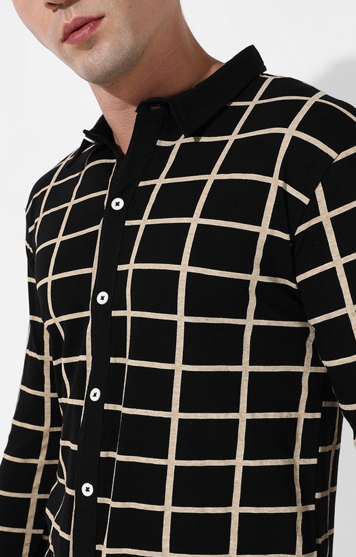 Men's Black Cotton Checked Casual Shirt