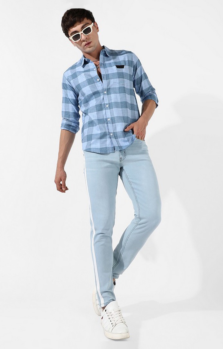 Men's Blue Cotton Checked Casual Shirt