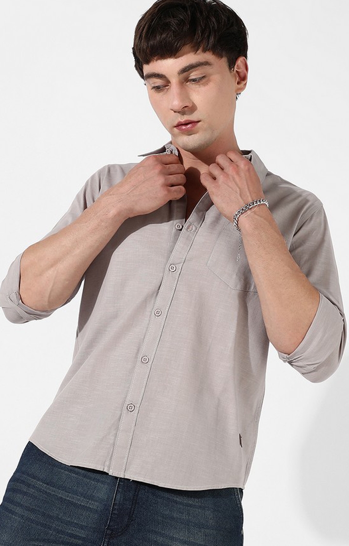 CAMPUS SUTRA | Men's Beige Cotton Solid Casual Shirt