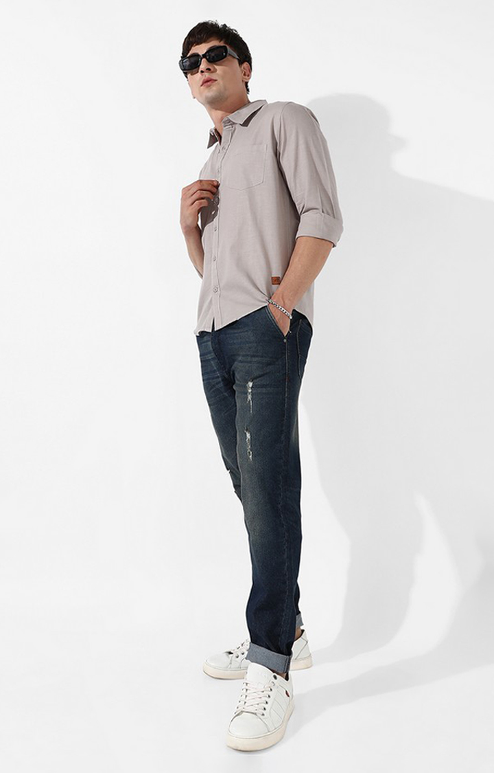 Men's Beige Solid Casual Shirts