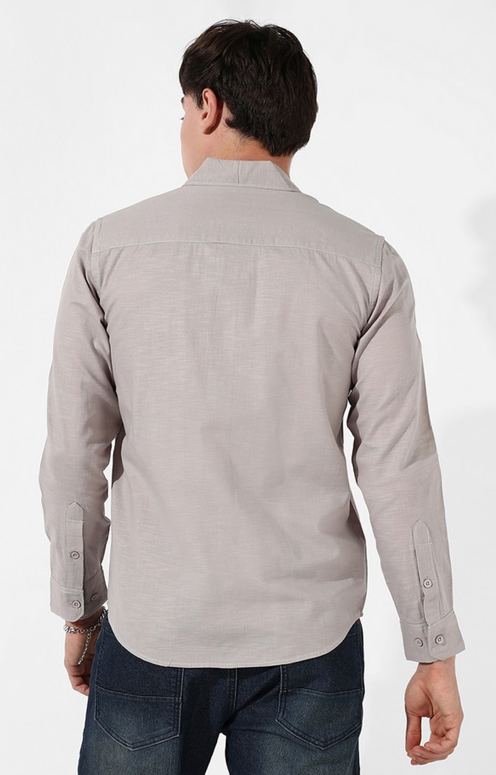 Men's Beige Cotton Solid Casual Shirt