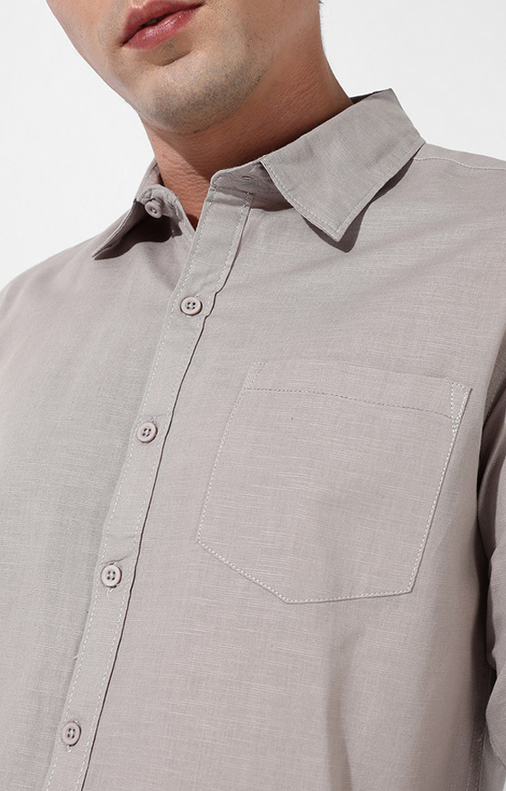 Men's Beige Cotton Solid Casual Shirt