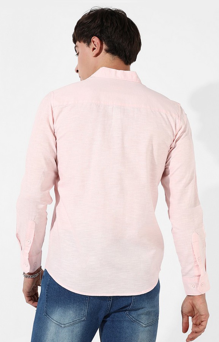 Men's Pink Cotton Solid Casual Shirt