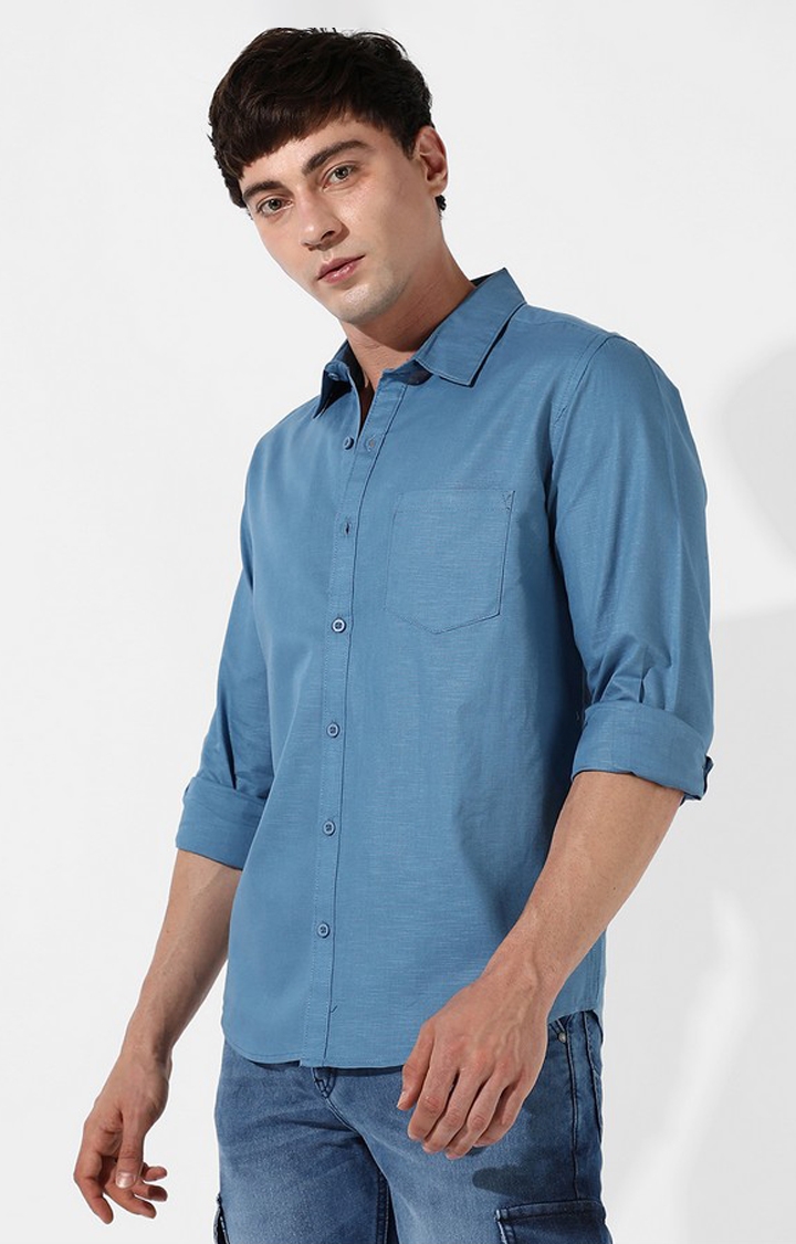 CAMPUS SUTRA | Men's Blue Cotton Solid Casual Shirt