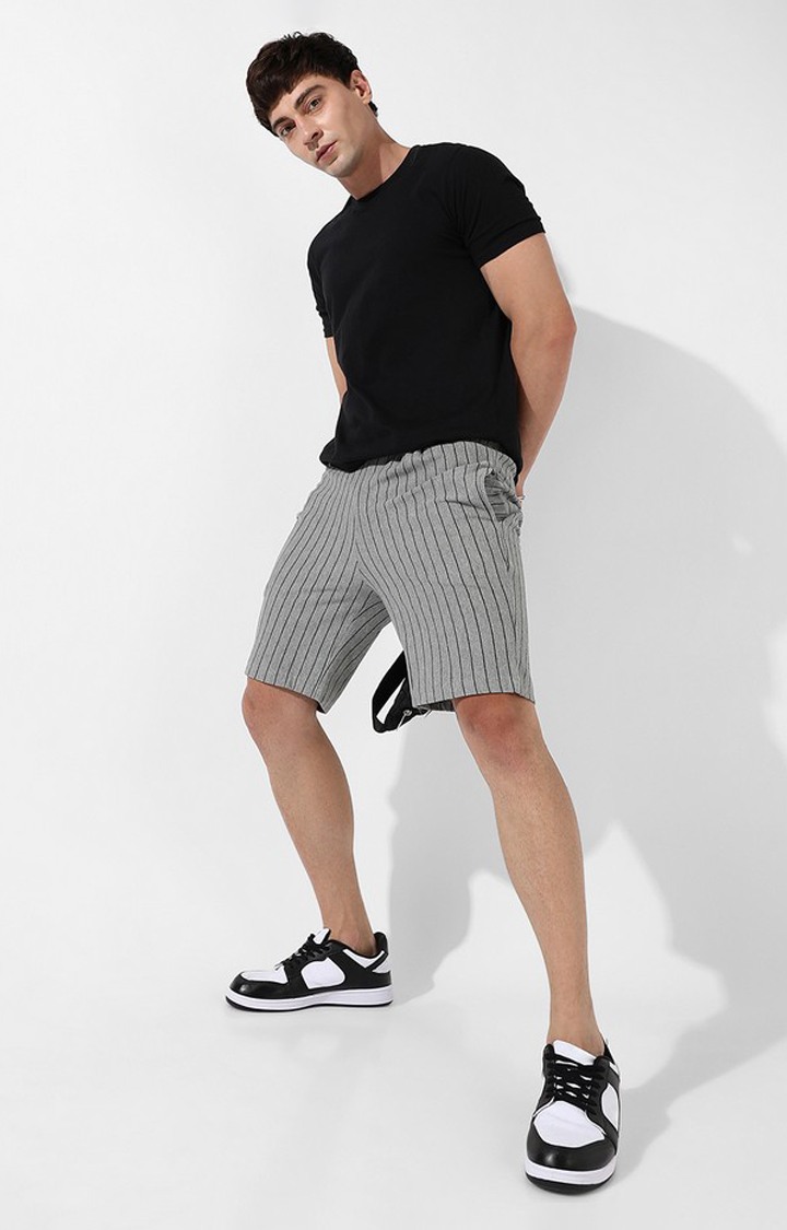 Men's Grey Cotton Striped Shorts