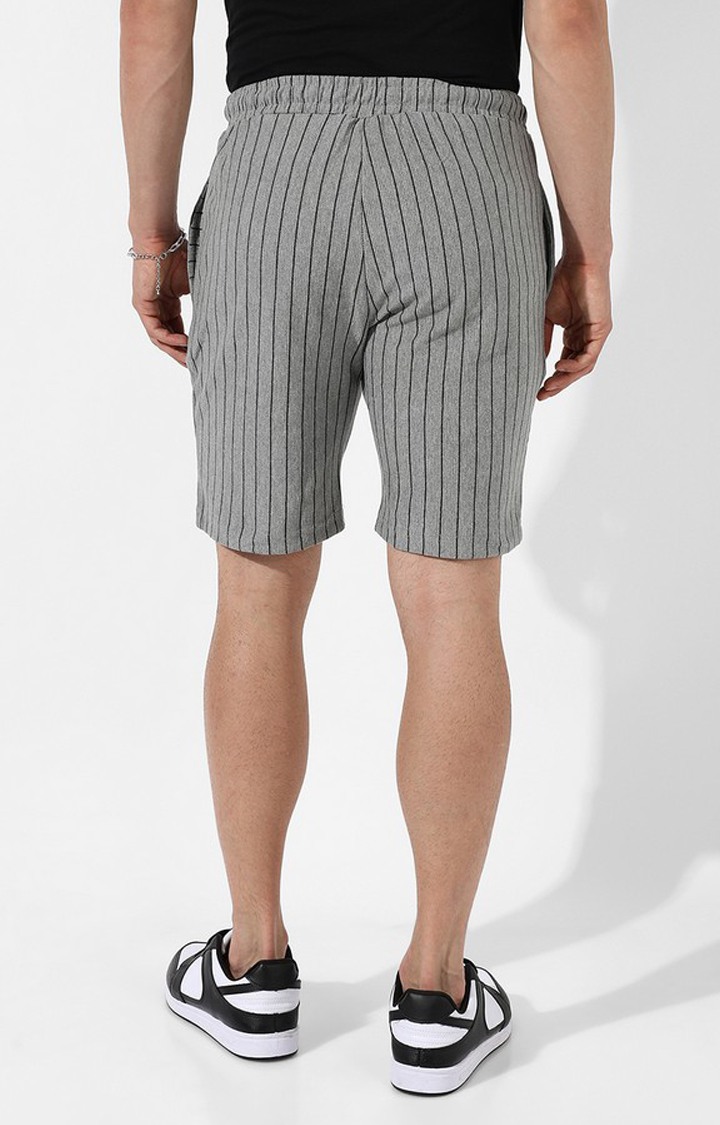 Men's Grey Cotton Striped Shorts