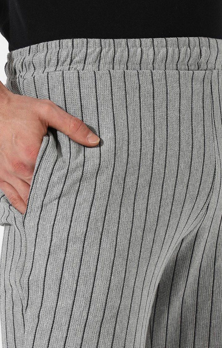 Men's Grey Striped Cotton Shorts