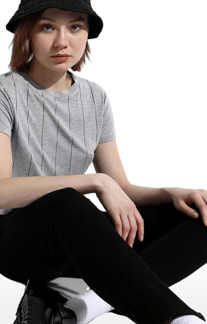 Women's Grey Striped Crop Top