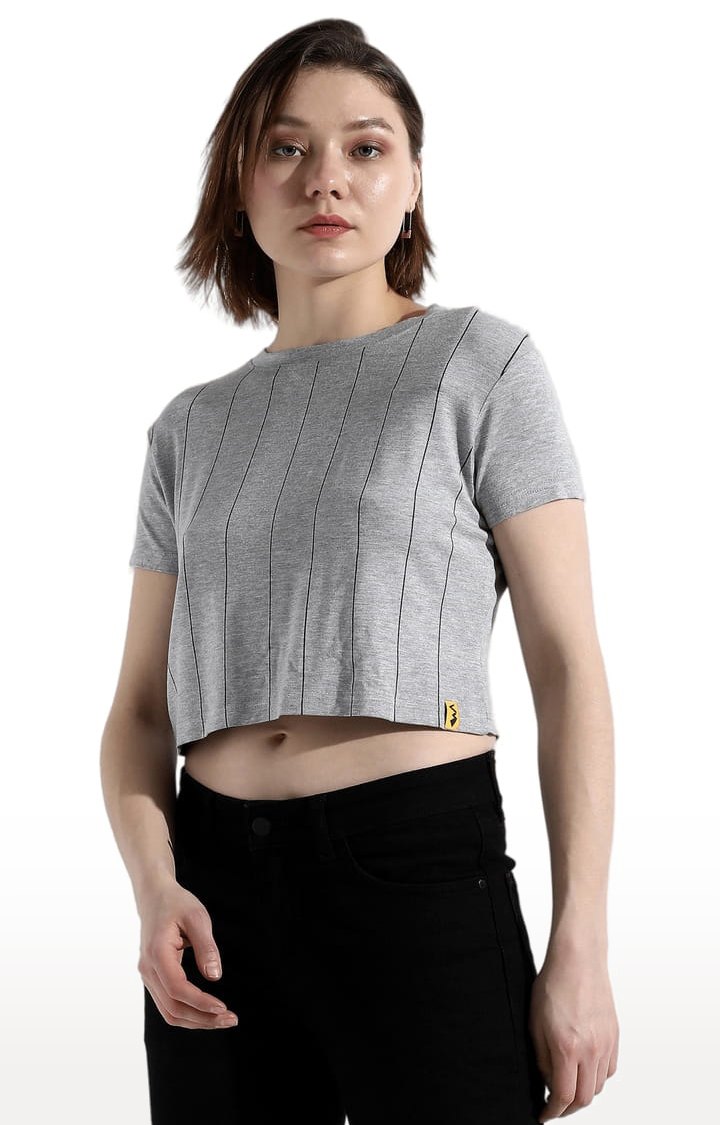 Women's Grey Striped Crop Top