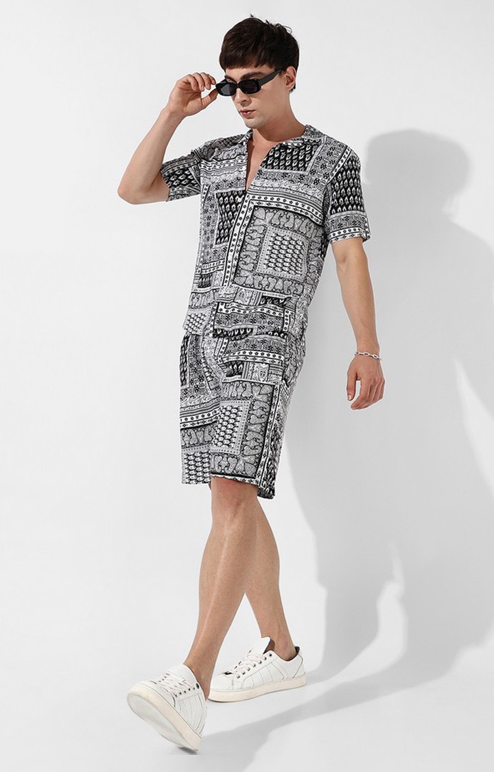 Men's Black Printed Co-ords