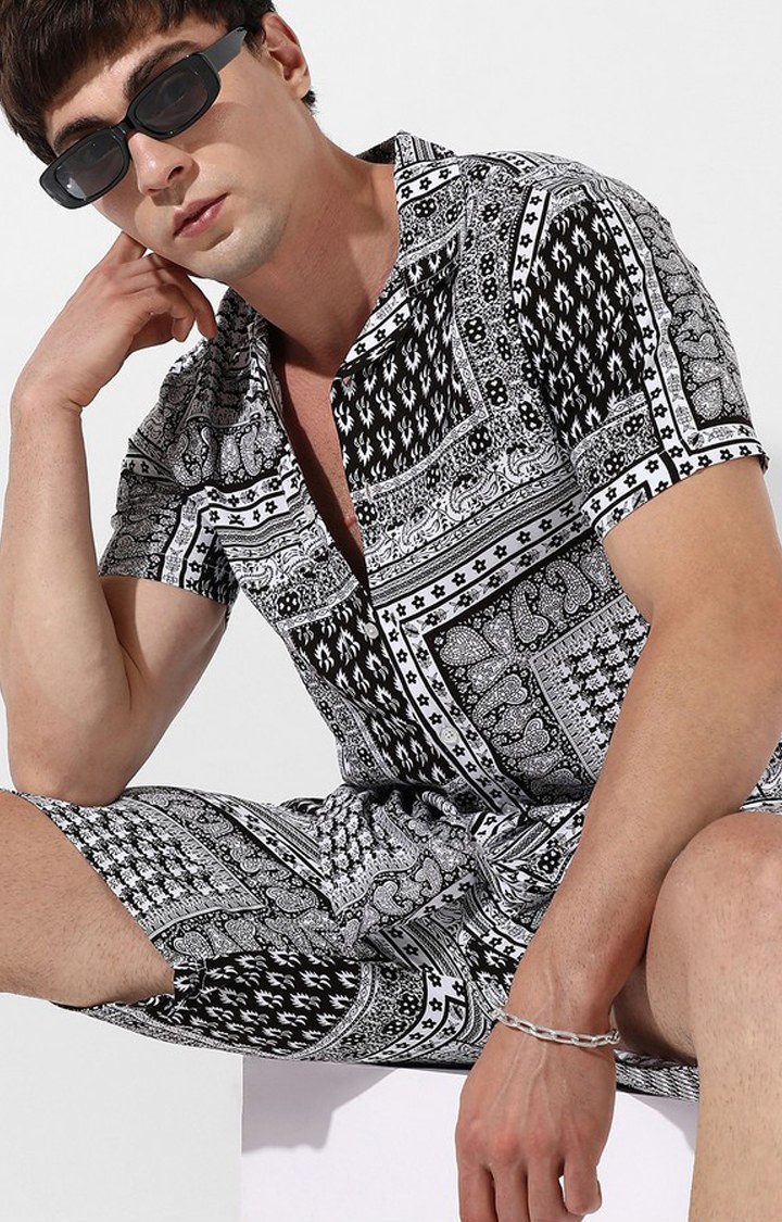 Men's Black Printed Co-ords