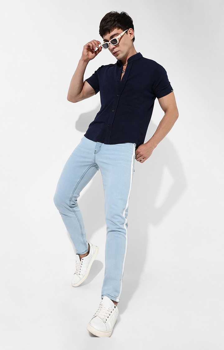 Men's Blue Solid Casual Shirts