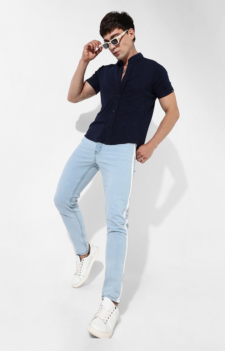 Men's Blue Cotton Solid Casual Shirt