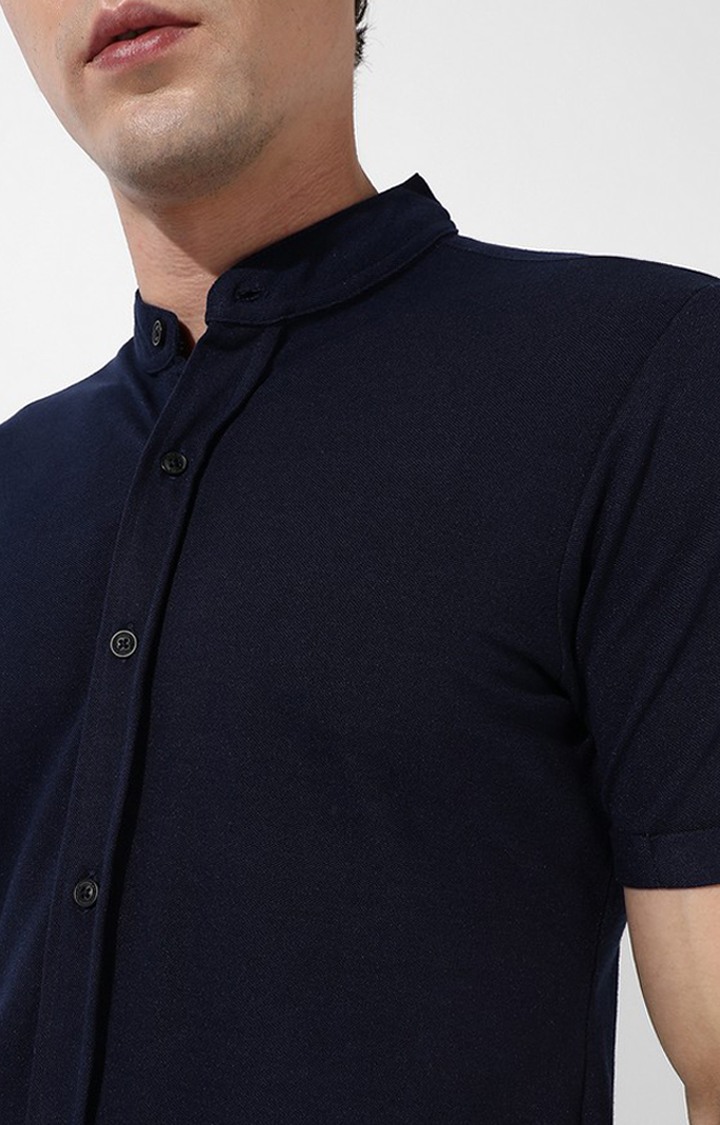 Men's Blue Cotton Solid Casual Shirt