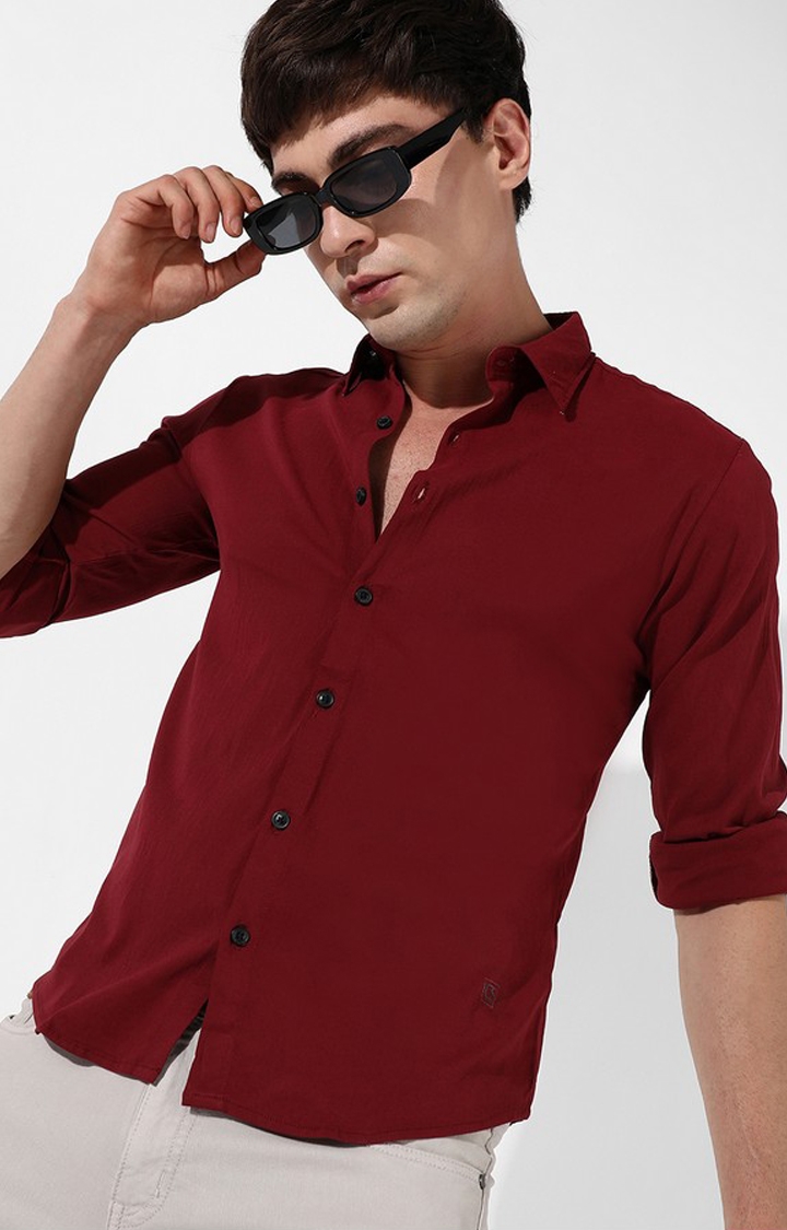 CAMPUS SUTRA | Men's Maroon Cotton Solid Casual Shirt