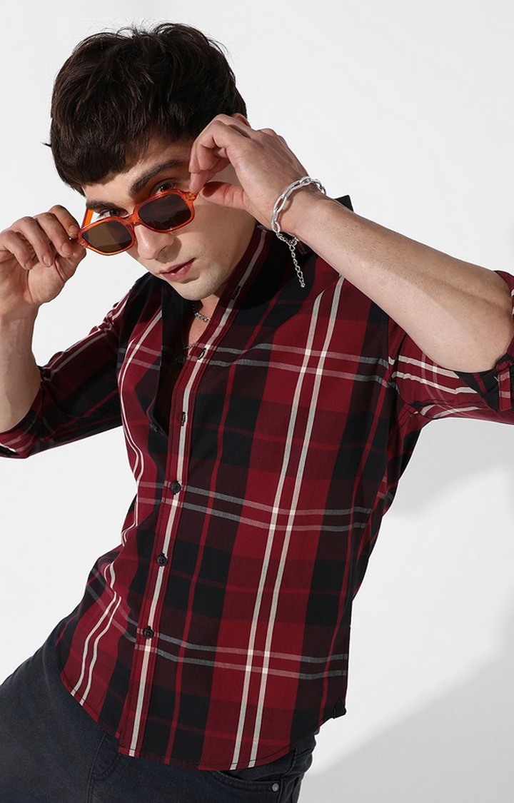 CAMPUS SUTRA | Men's Red Cotton Checked Casual Shirt