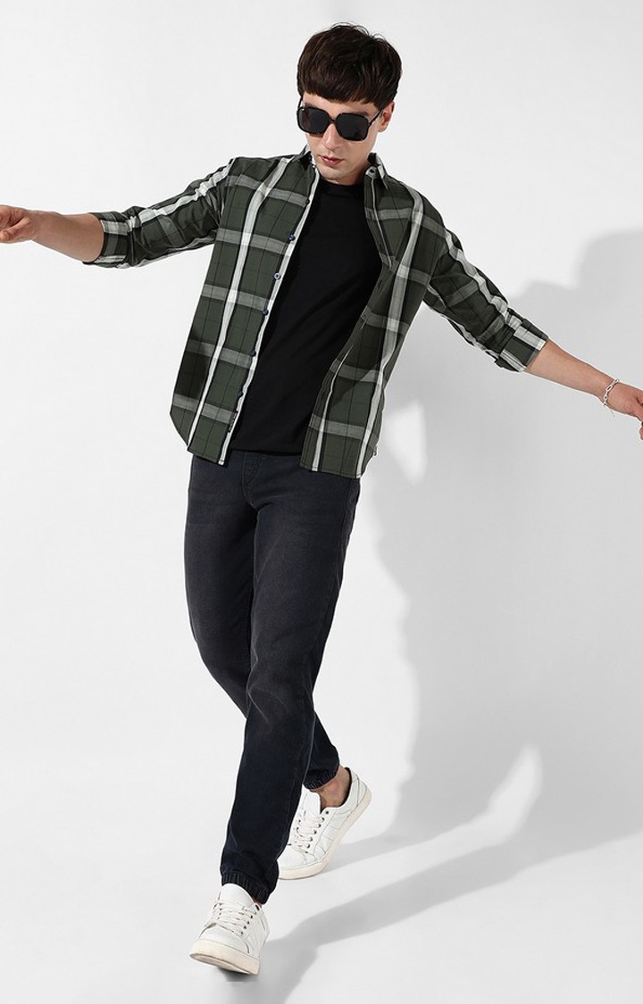 Men's Green Checked Casual Shirts