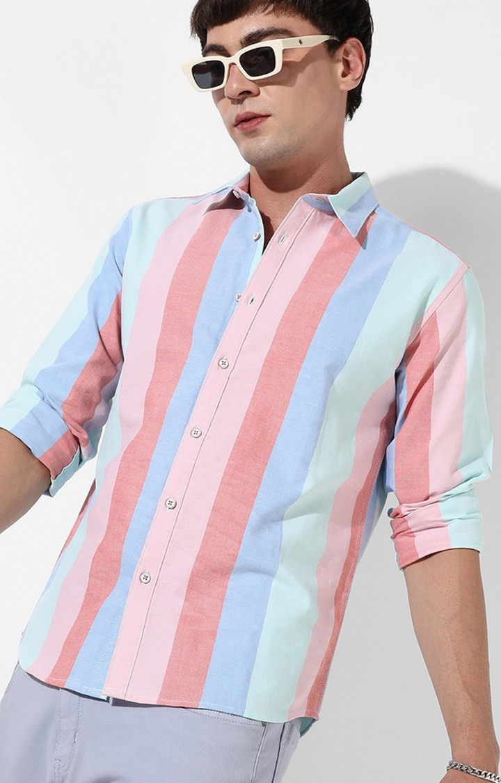 Men's Multicolour Cotton Striped Casual Shirt