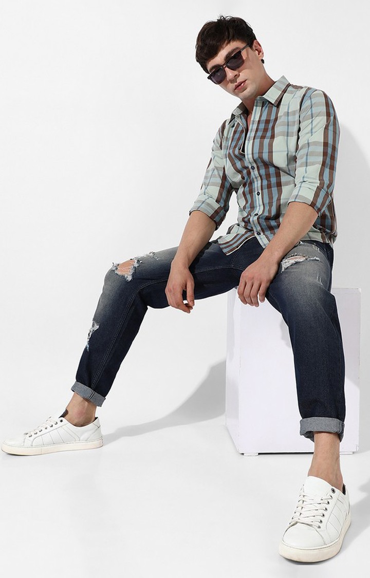 Men's Green Checked Casual Shirts