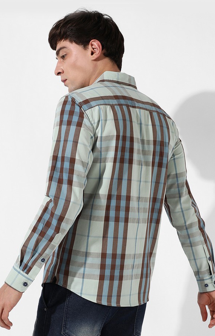 Men's Green and Blue Cotton Checked Casual Shirt