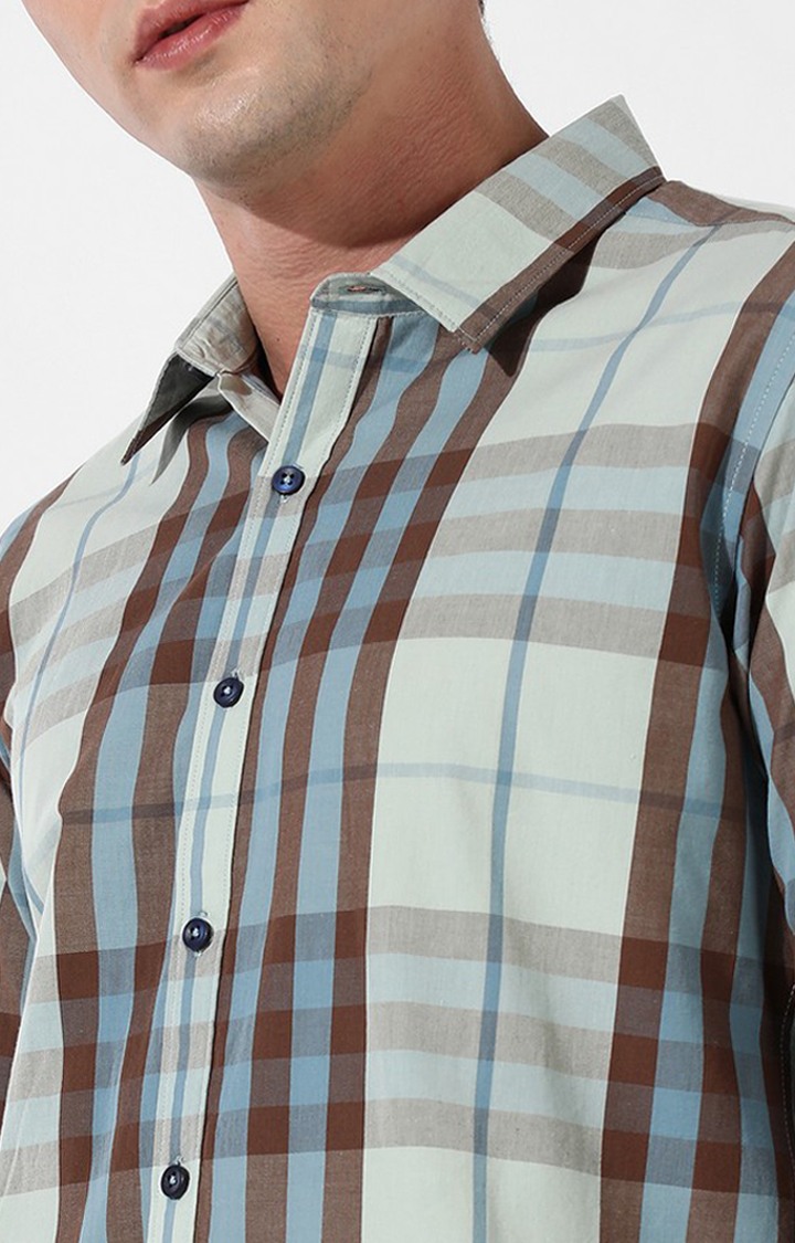 Men's Green and Blue Cotton Checked Casual Shirt