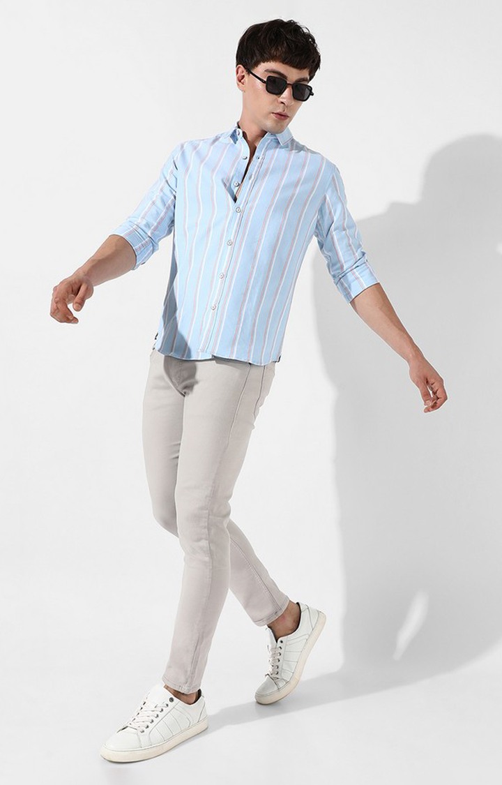 Men's Blue Striped Casual Shirts
