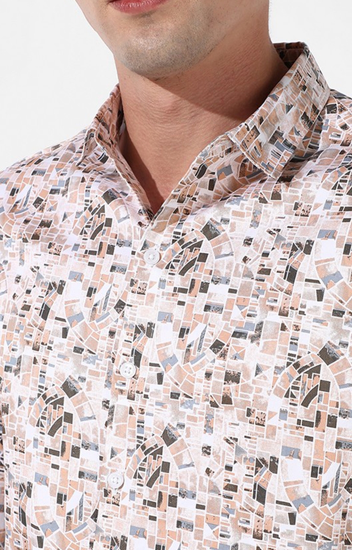 Men's Beige Cotton Printed Casual Shirt
