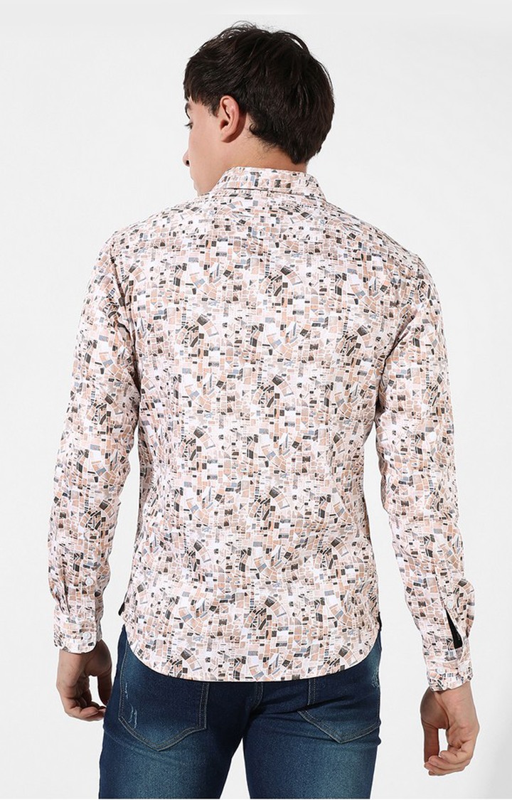 Men's Beige Cotton Printed Casual Shirt