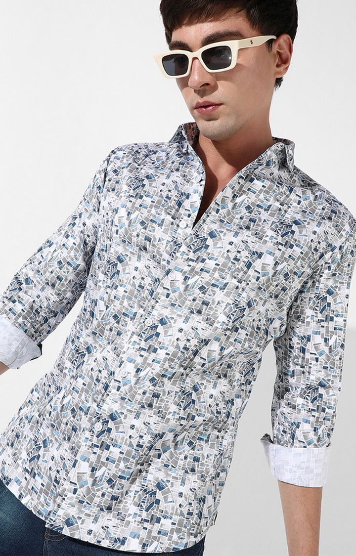 CAMPUS SUTRA | Men's Grey and Blue Cotton Printed Casual Shirt