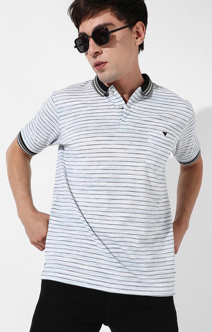 Men's White Striped Polos