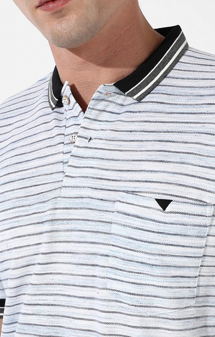 Men's White Striped Polos