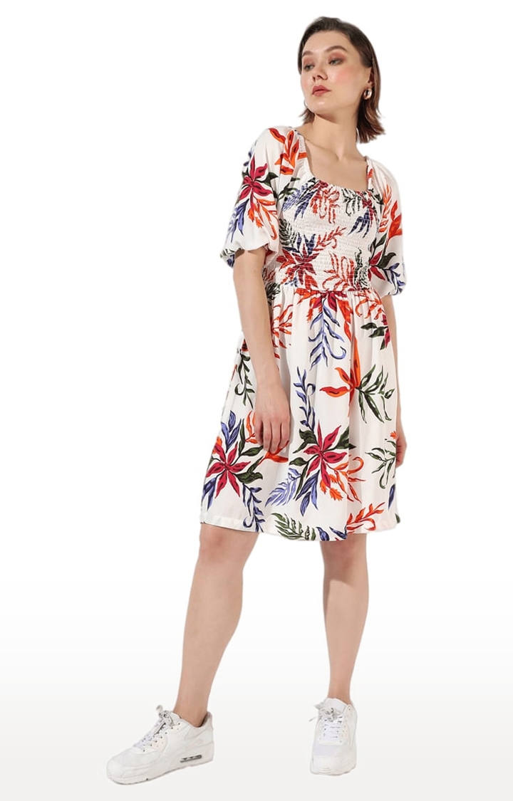 Women's Multicolour Polyester Floral Shift Dress