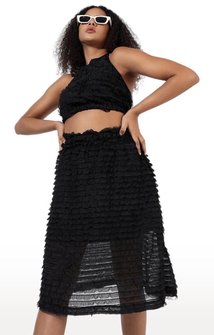 Women's Black Textured Co-ords
