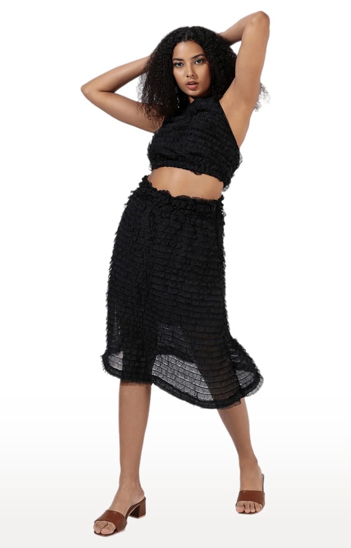Women's Black Textured Co-ords