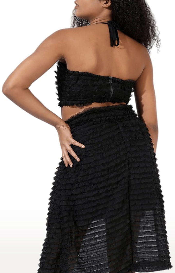Women's Black Textured Co-ords