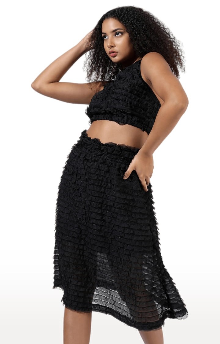 Women's Black Textured Co-ords