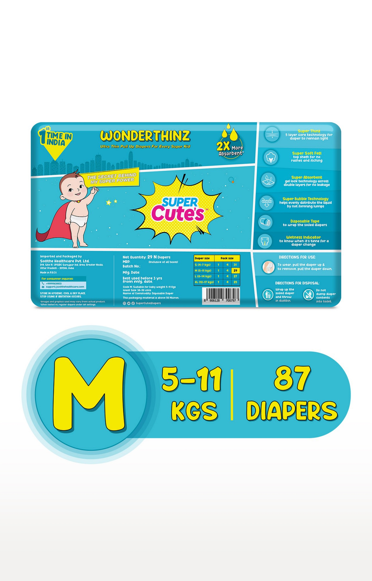 Super Cute's | Super Cute's Wonderthinz Diaper - Medium (5-8 Kg) - 29 Pieces (Combo Of 3) 1