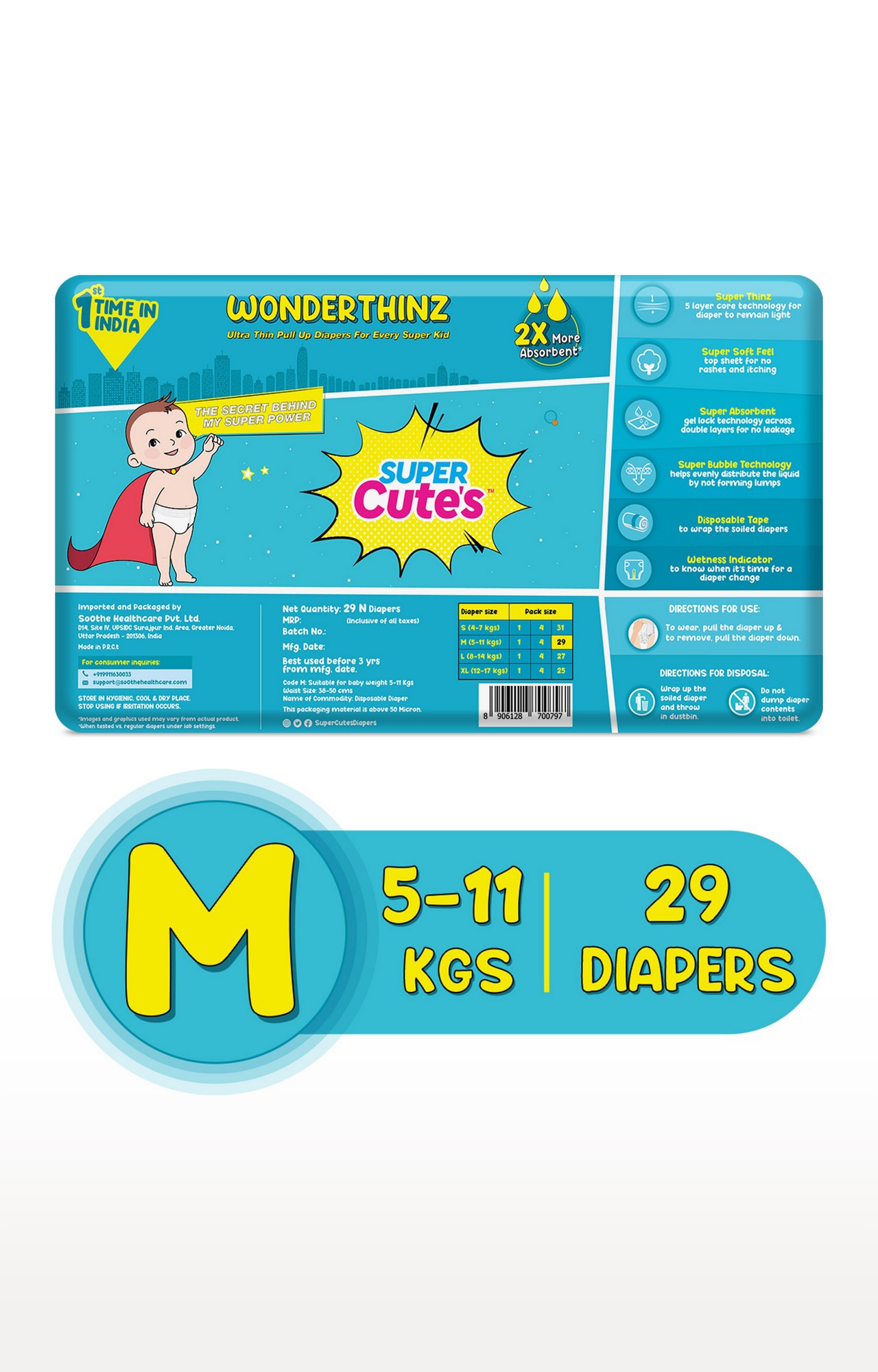 Super Cute's | Super Cute's Wonderthinz Diaper - Medium (5-8 Kg) 29 Pieces 1