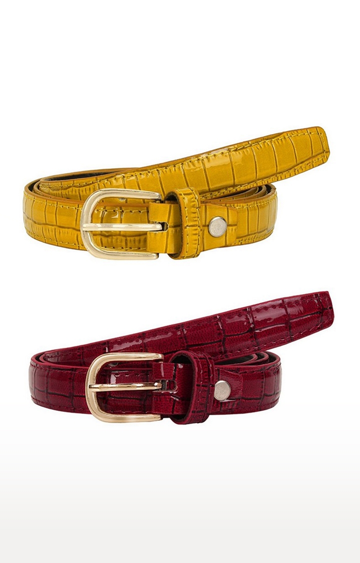 SIDEWOK | Sidewok Combo of Croco Print Shiny Glossy Sleek Belts For Women - Pack of 2 0